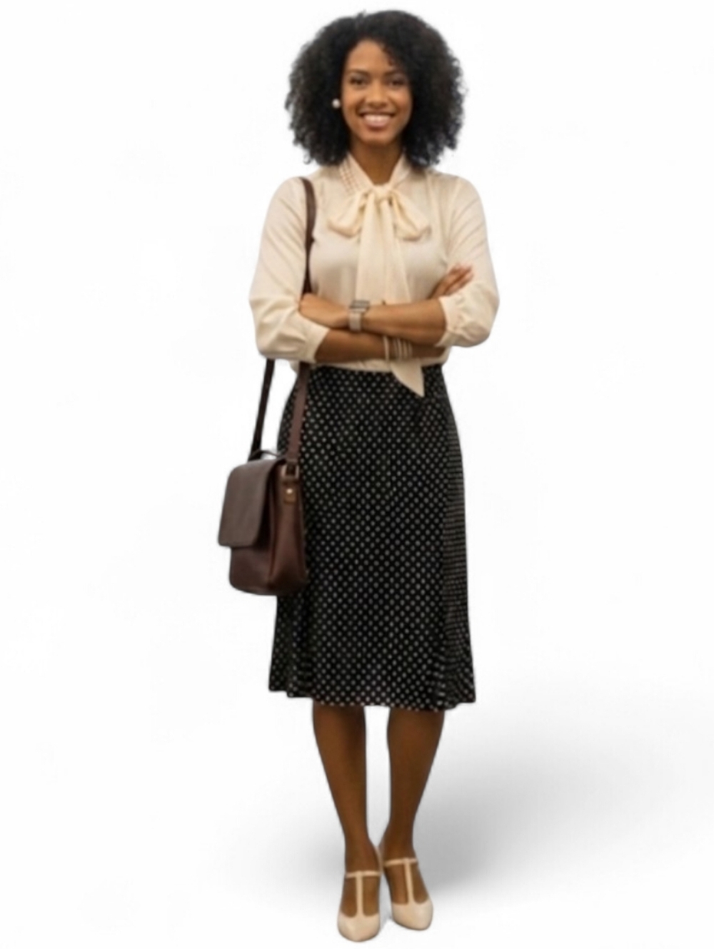 Vintage Carroll Reed Black & White Polka Dot Ruffle Skirt/ Retro Feminine M